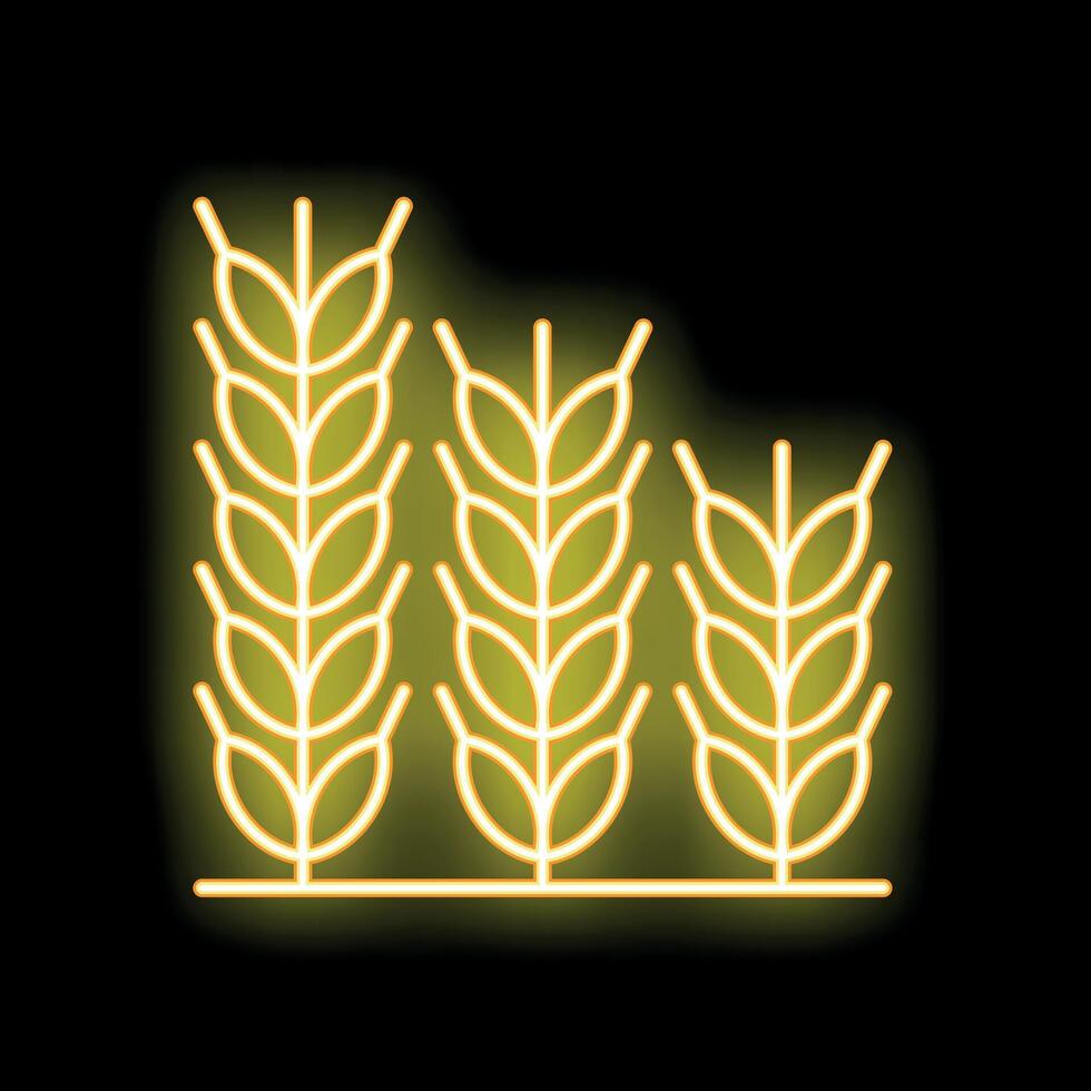 Glowing neon yellow wheat crop icon on black background vector