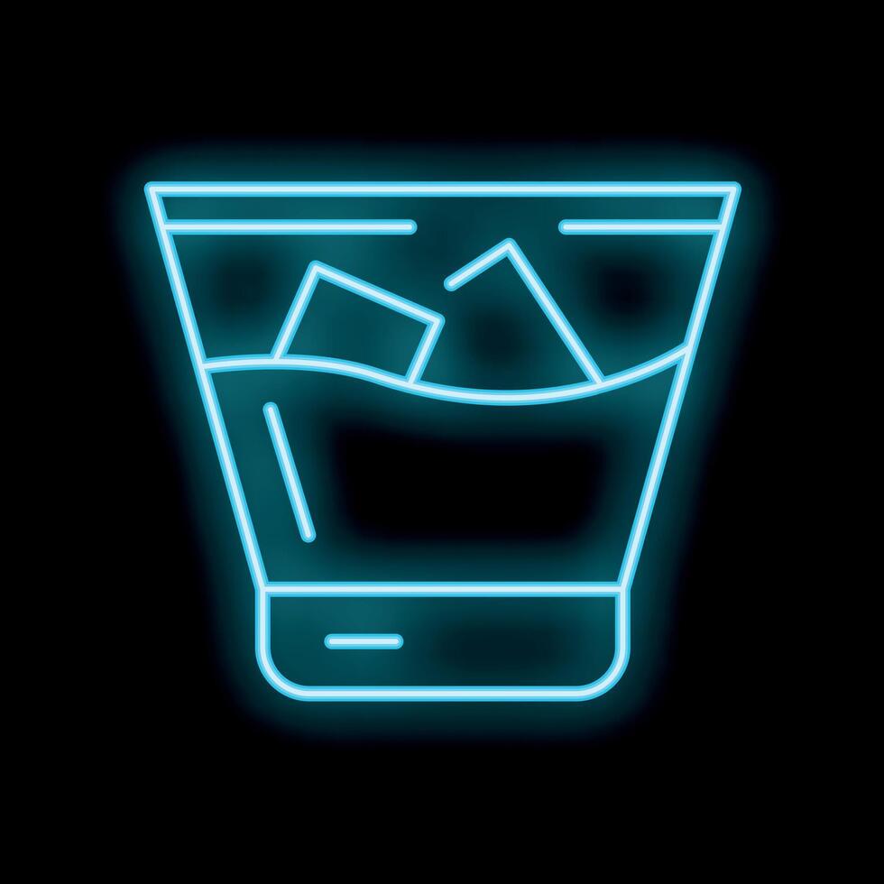 Neon blue sign showing glass containing drink and ice cubes vector