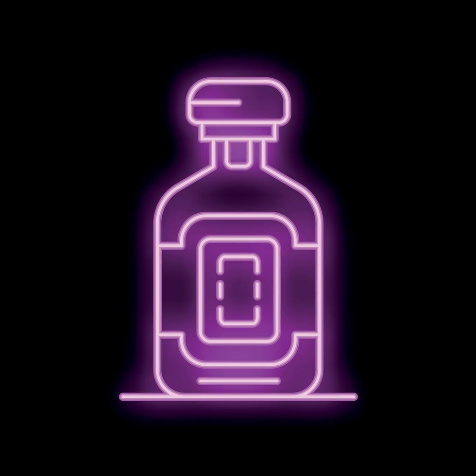 Neon pink bottle glowing on a black background vector