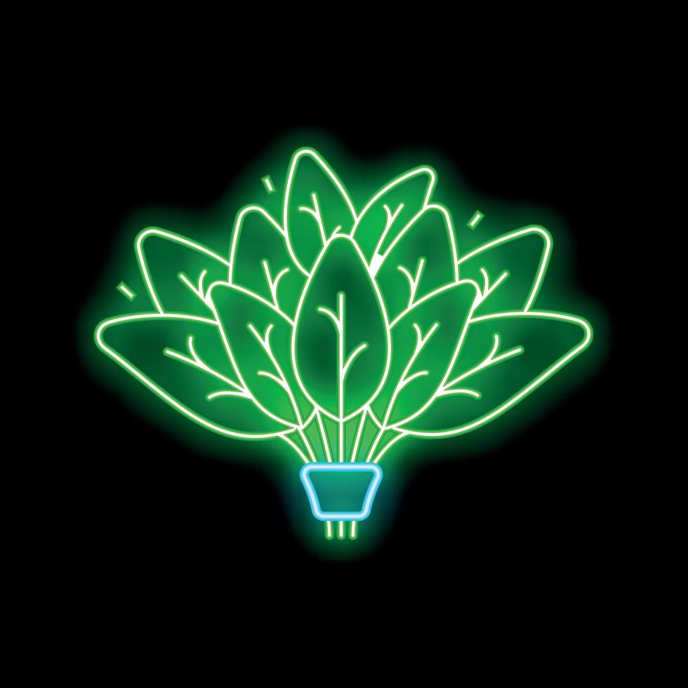 Glowing neon spinach bouquet on a black background vector