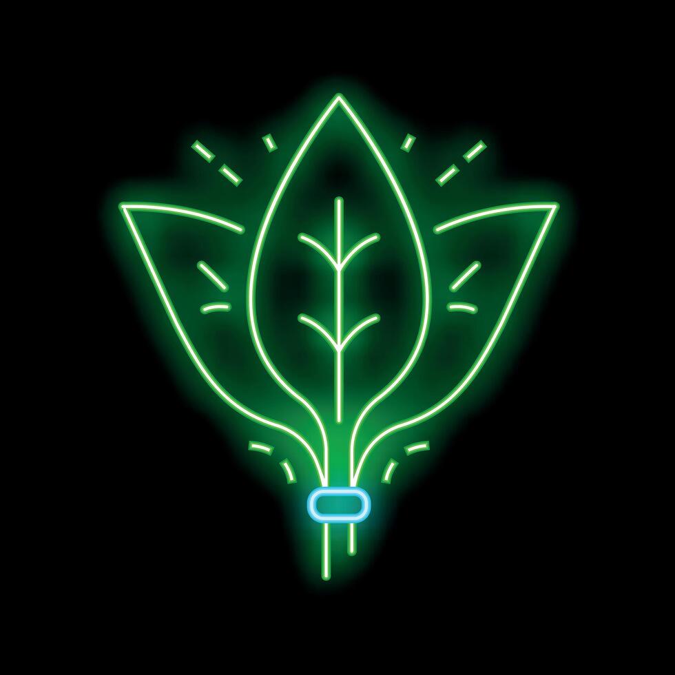 Neon green leaves glowing on black background vector