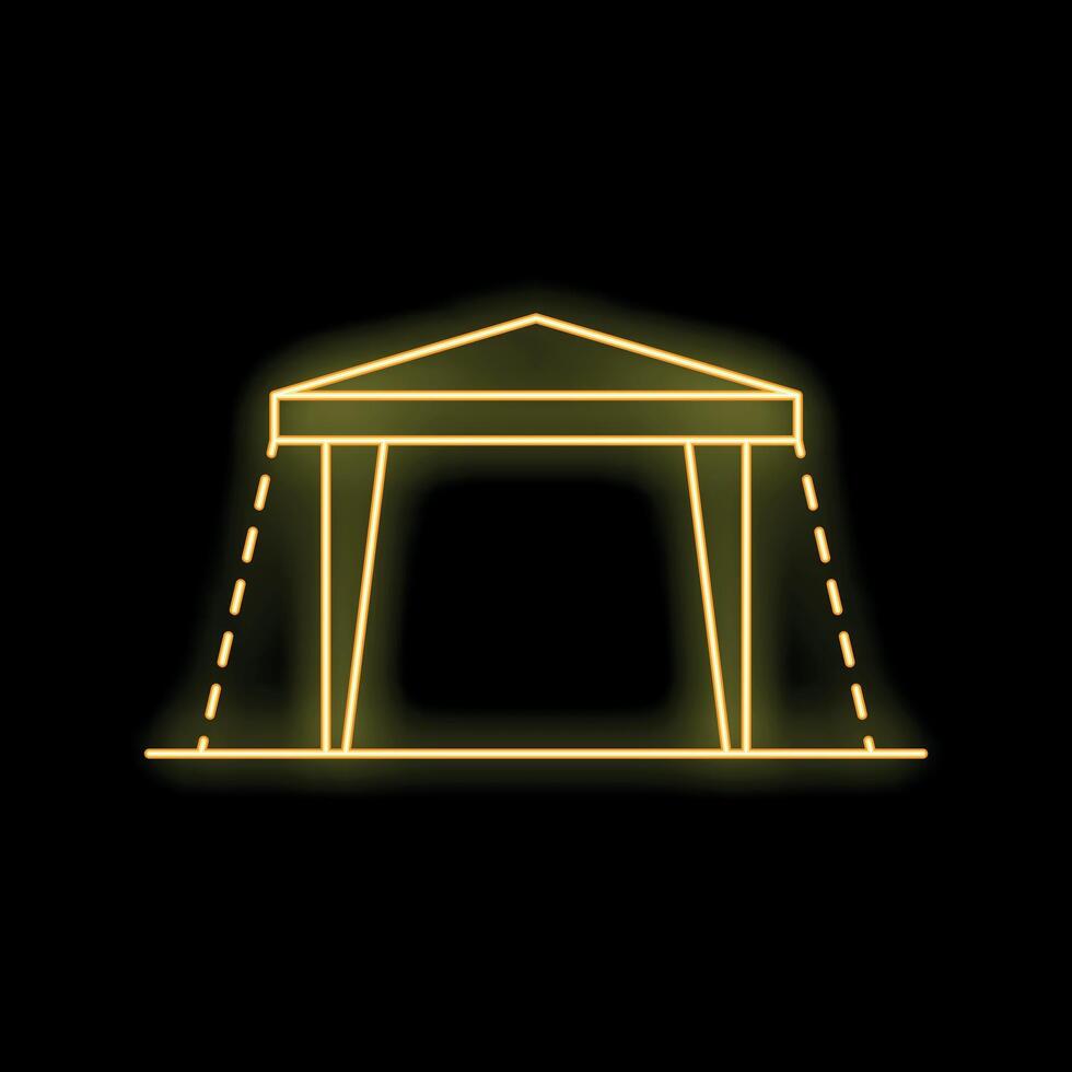 Glowing neon line icon representing an outdoor folding tent vector