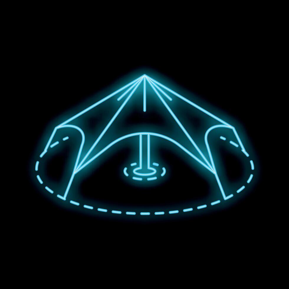 Neon blue awning for outdoor events and shade on black background vector
