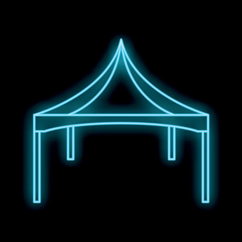 Blue neon sign representing tent for party or event on black background vector