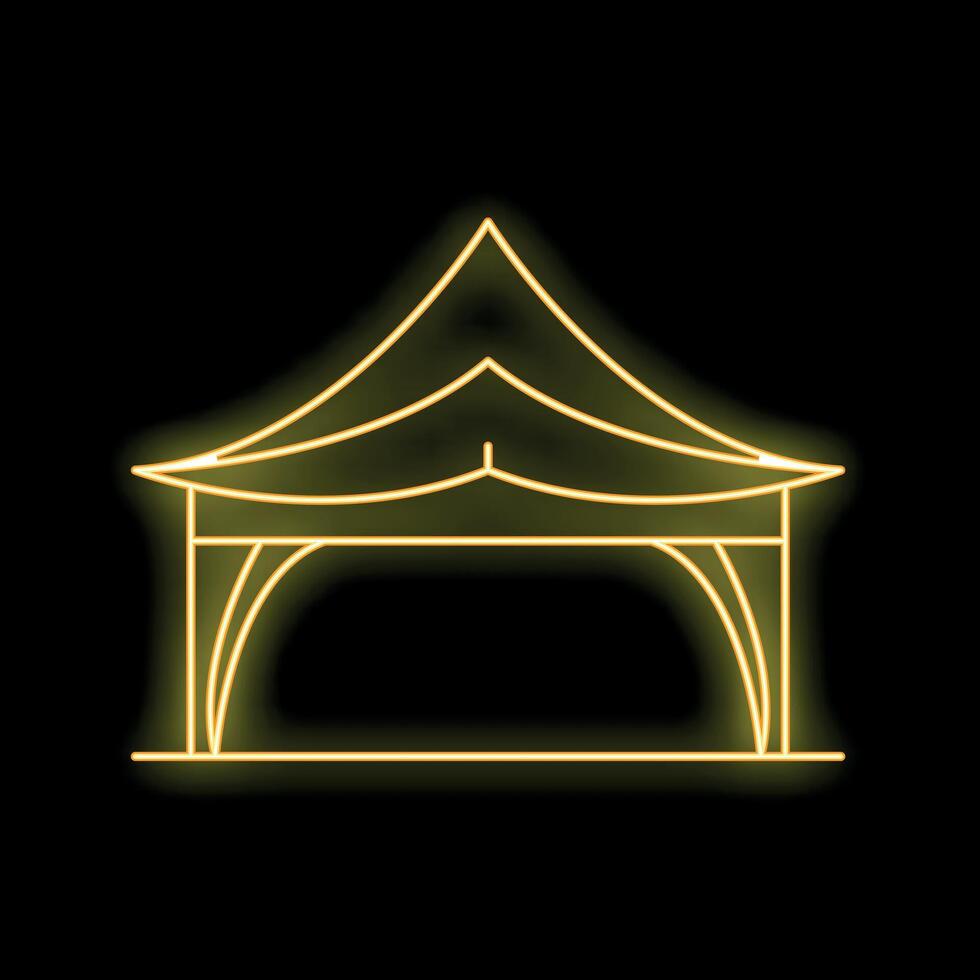 Neon yellow glowing tent icon on black background vector
