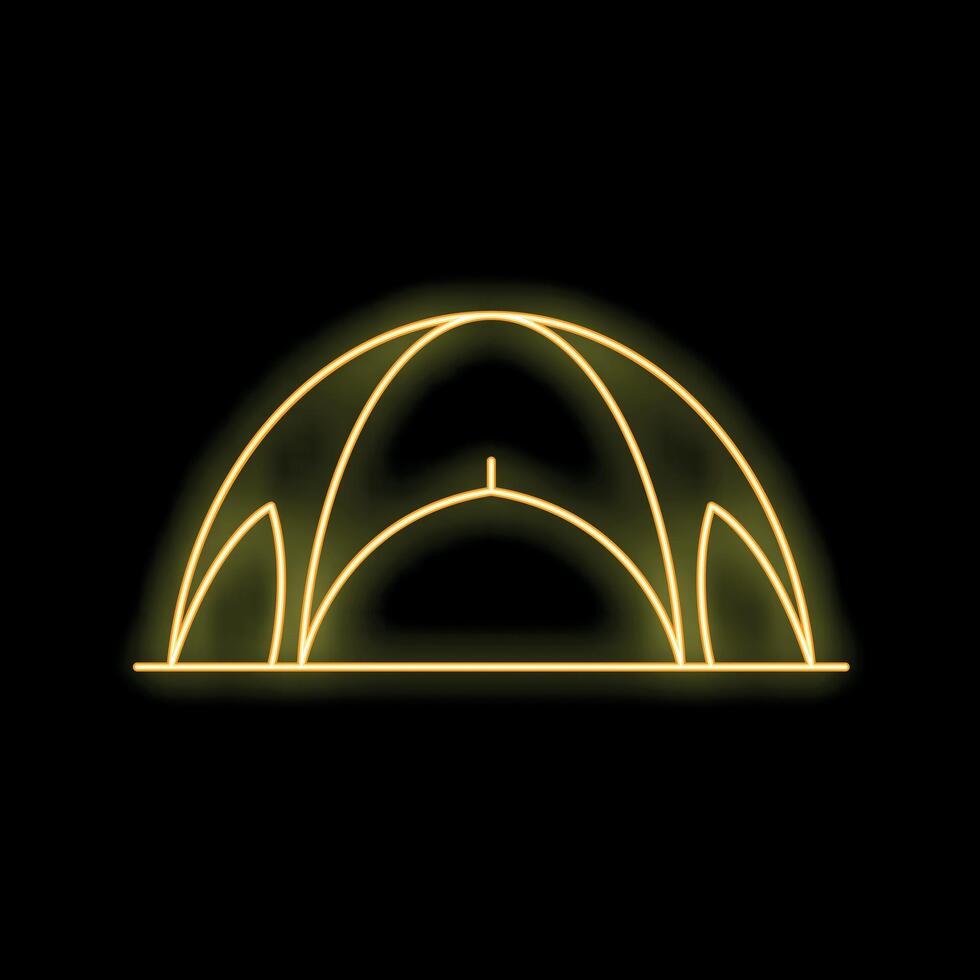 Glowing neon line tourist tent icon isolated on black background for your projects vector