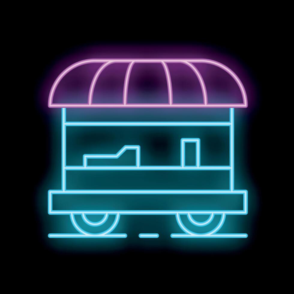 Glowing neon sign of a mobile food stand offering street food vector