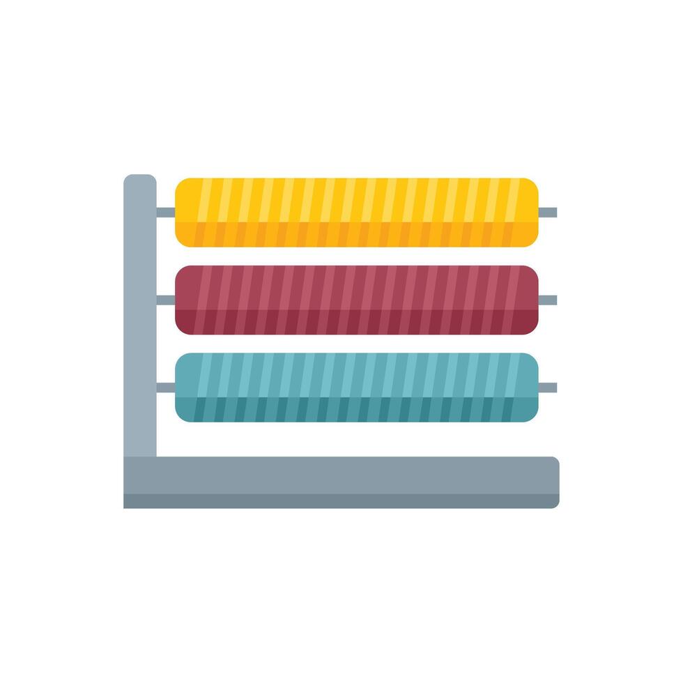 Fabric rolls displaying on metal stand in textile shop vector