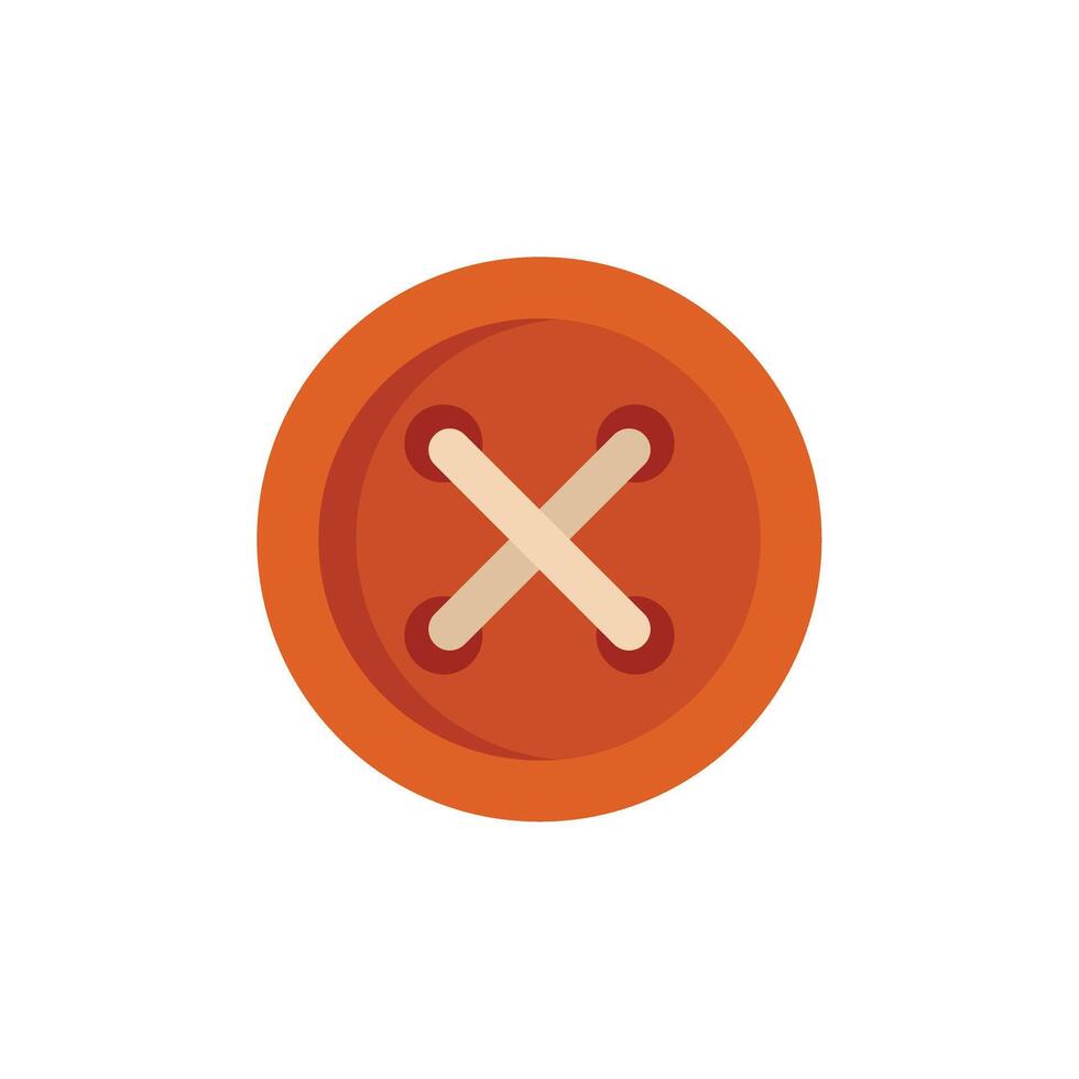 Orange clothes button with cross stitch is being sewn on fabric vector