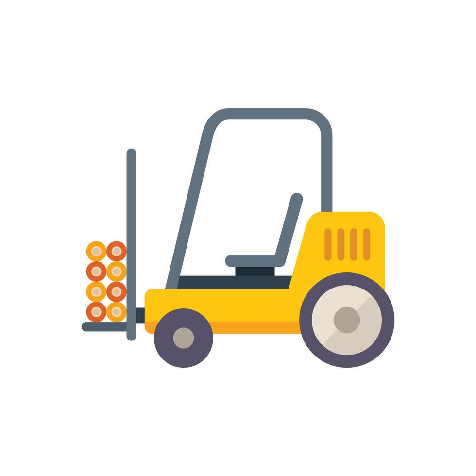 Forklift is carrying stack of construction concrete tubes on white background vector