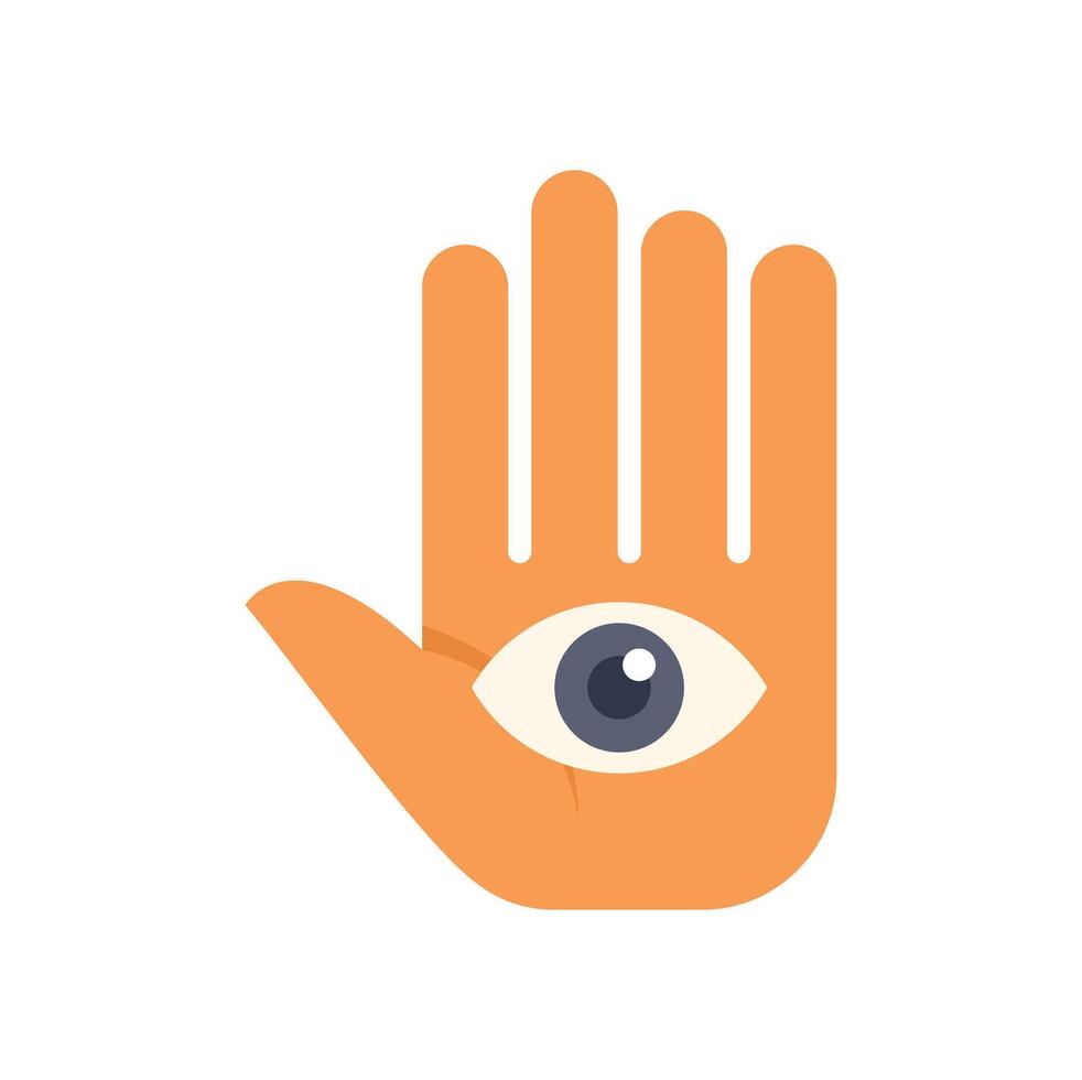 Open hand showing eye in center of palm flat vector illustration