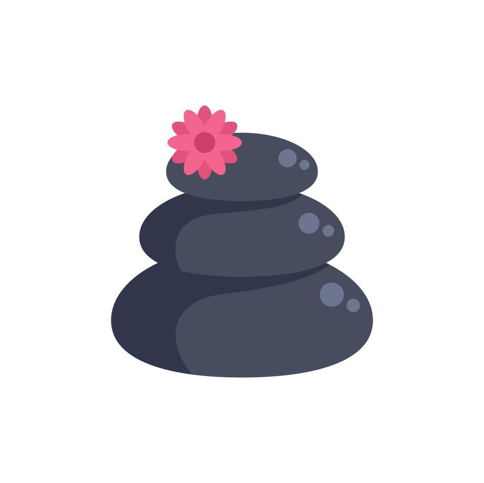 Stack of black zen stones with pink flower representing balance and wellness vector