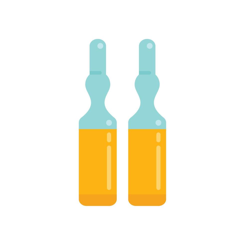 Two medical glass ampoules containing yellow liquid solution vector