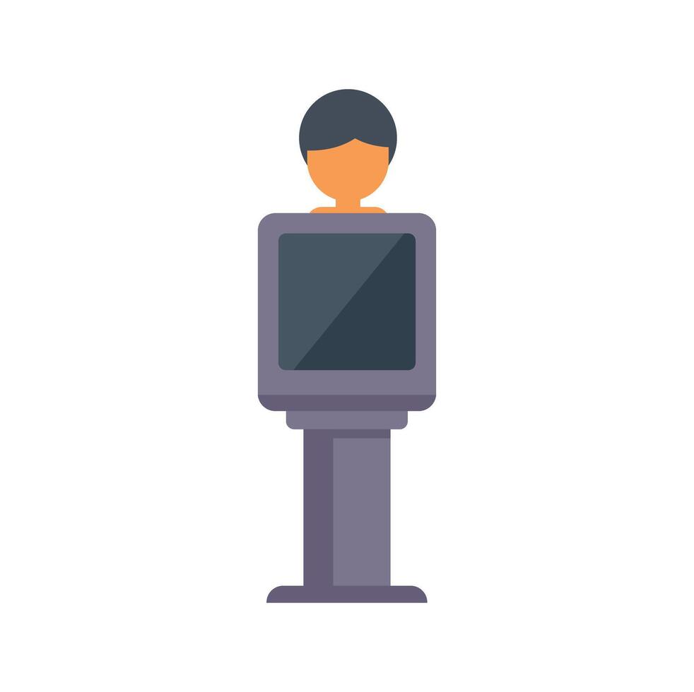 Man standing behind interactive digital signage terminal vector