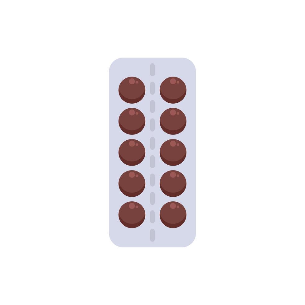 Blister pack containing round brown pills for medical treatment vector