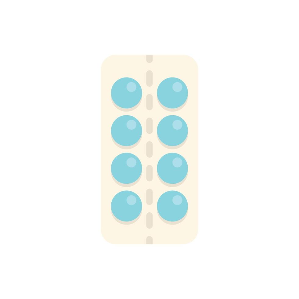 Blister pack containing round blue pills on white background vector