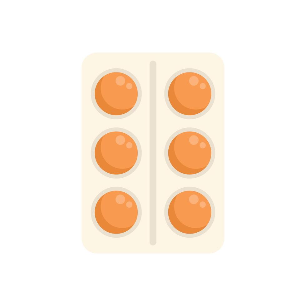 Blister pack containing round orange pills on white background vector