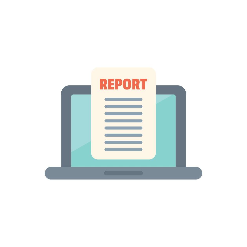 Laptop showing report document icon representing business analysis and data research vector