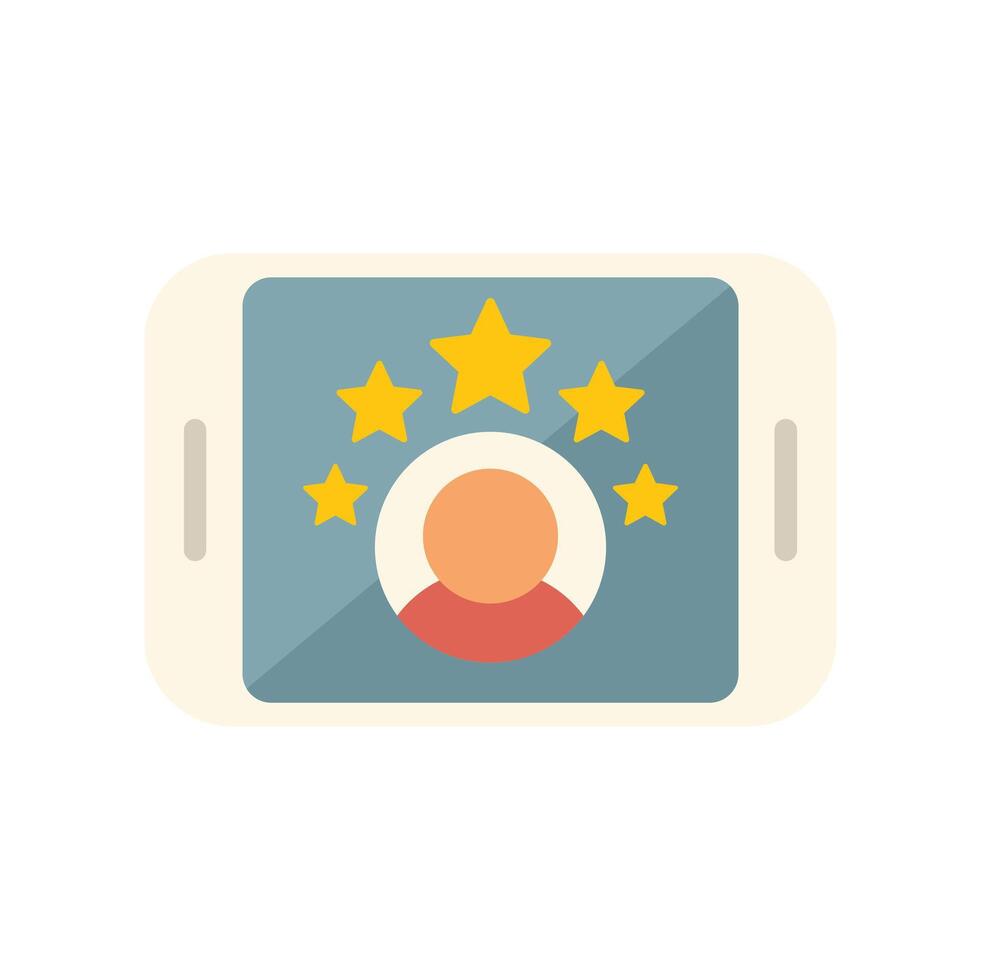 Smartphone showing customer review with five stars rating vector