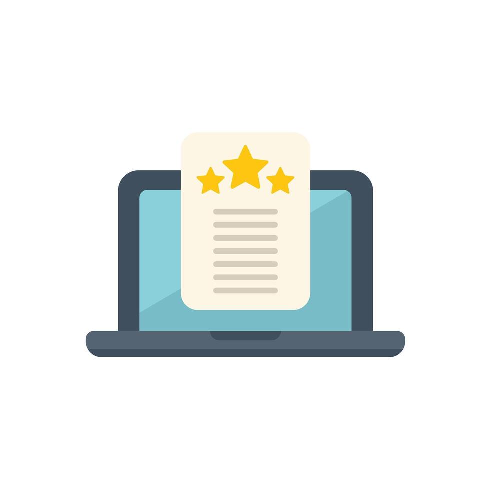 Laptop showing customer review with five stars rating vector