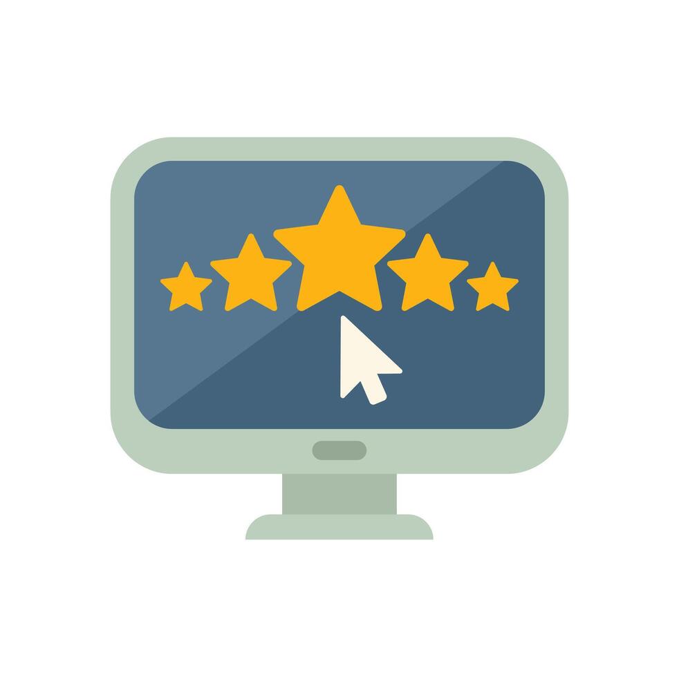 computadora monitor mostrando cinco estrella clasificación con ratón cursor haciendo clic vector