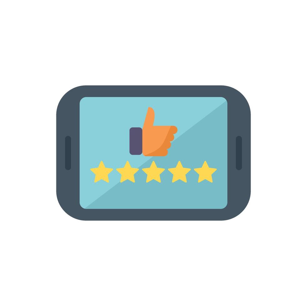 Smartphone showing five star rating and thumbs up icon for feedback vector