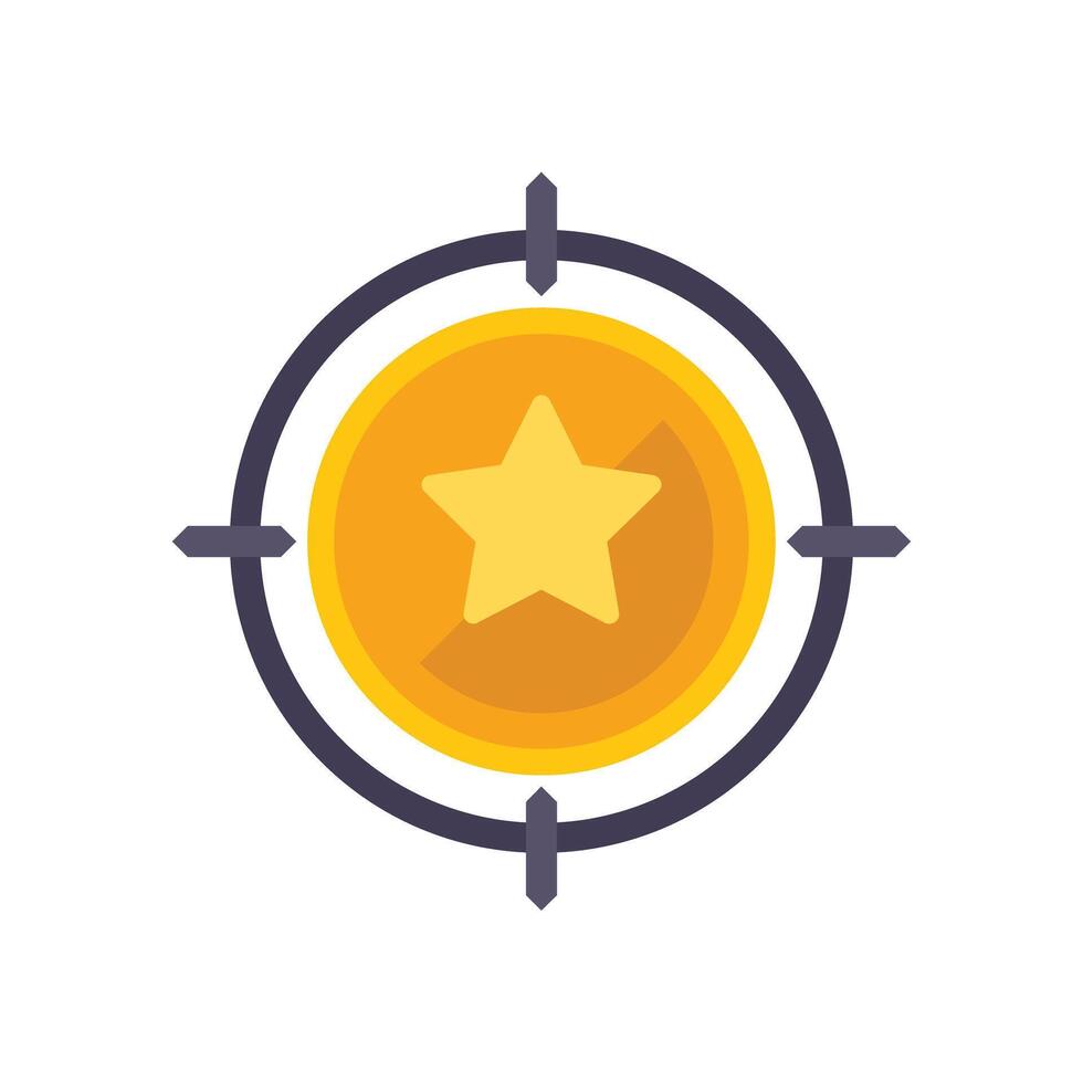 Crosshair targeting golden coin with star symbol inside vector