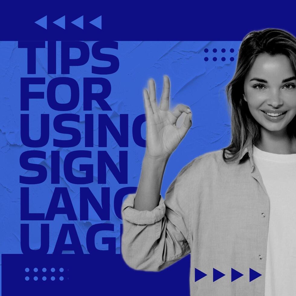 Blue Sign Language Tips Linkedin Post template
