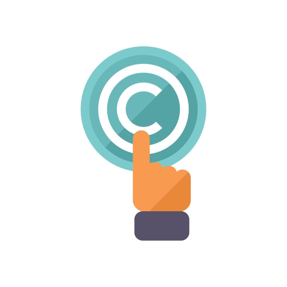 Hand pointing copyright symbol icon flat design vector