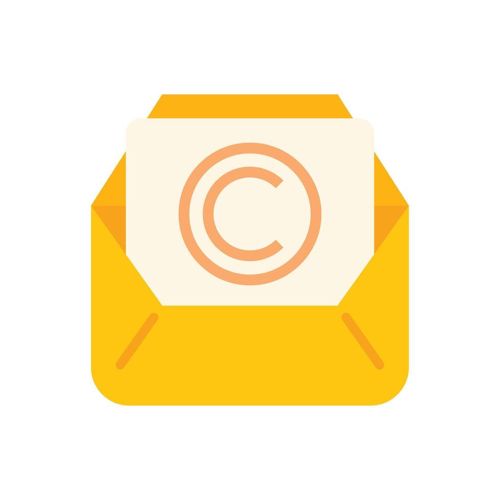 Yellow open envelope containing document with copyright symbol vector