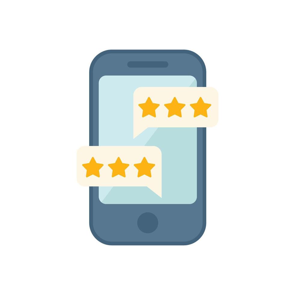 Smartphone showing customer review with five star rating system vector