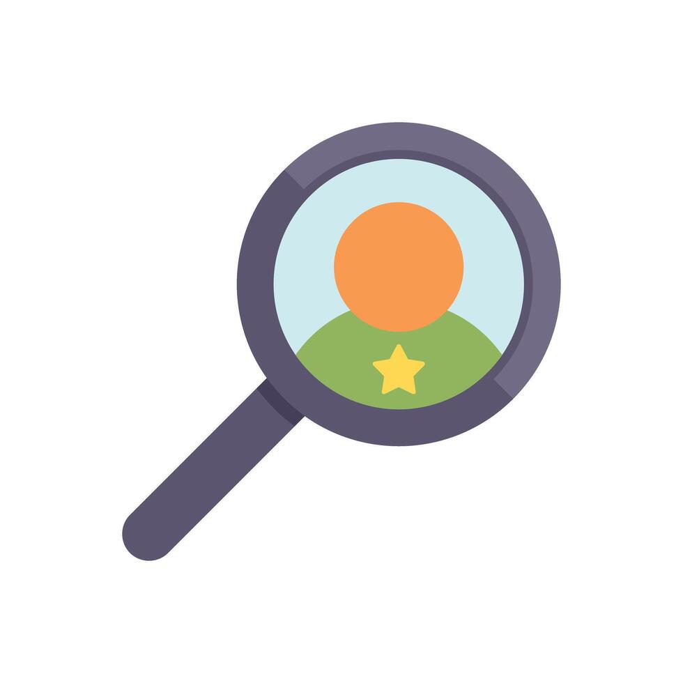 Magnifying glass focusing on employee of the month with star icon vector