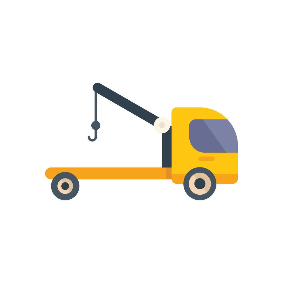 Yellow tow truck towing with hook side view flat design illustration vector