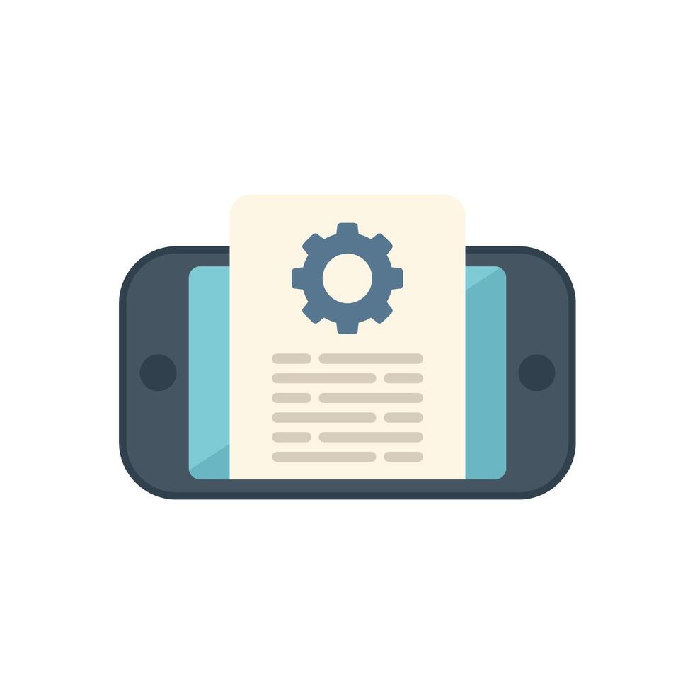Mobile phone showing document with cogwheel displaying technical support vector