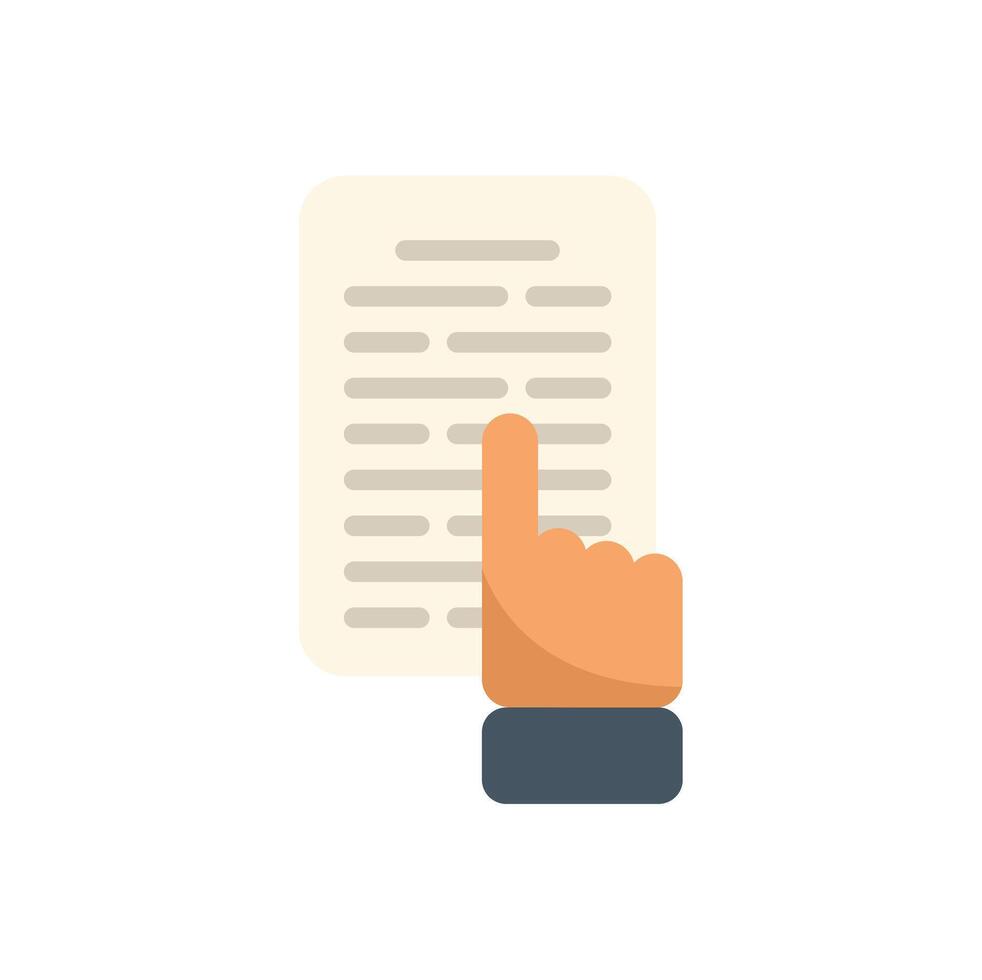 Hand pointing at paragraph of text icon vector