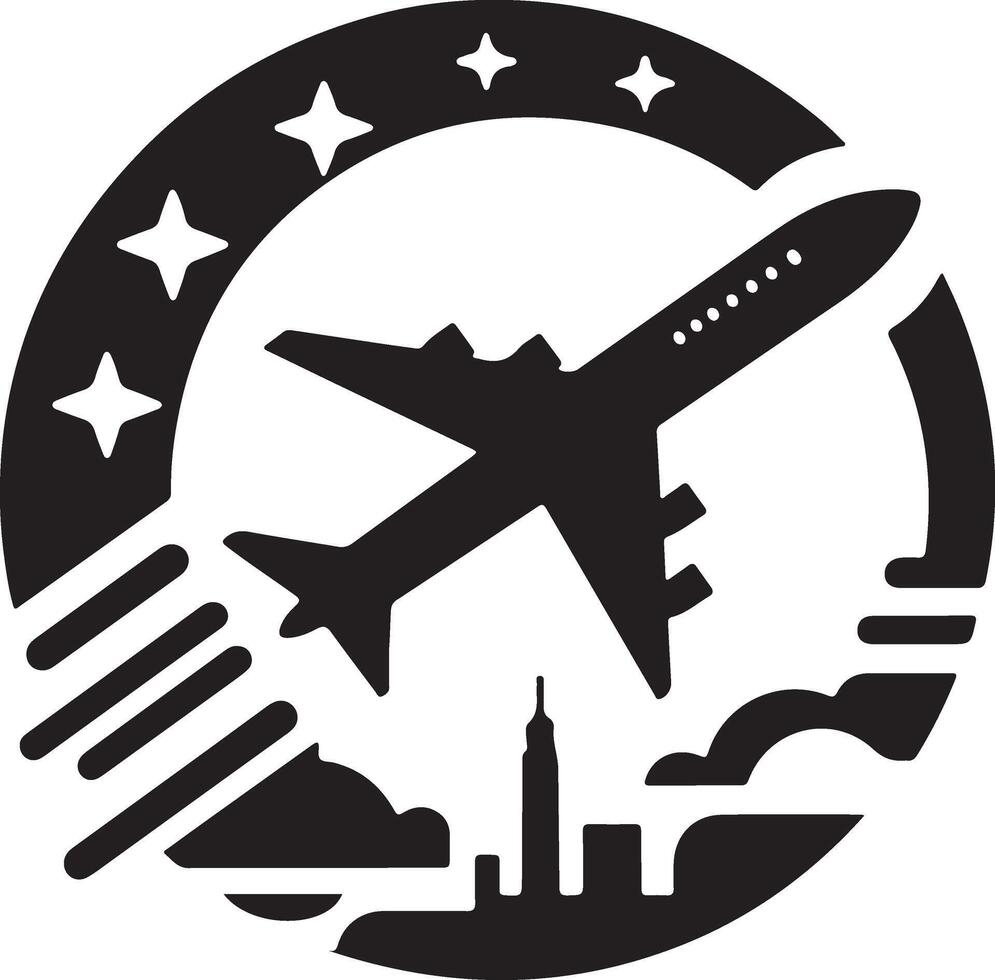 a plane is flying over a city and the moon is visible vector