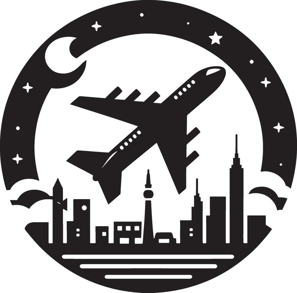a plane is flying over a city with a star on it vector