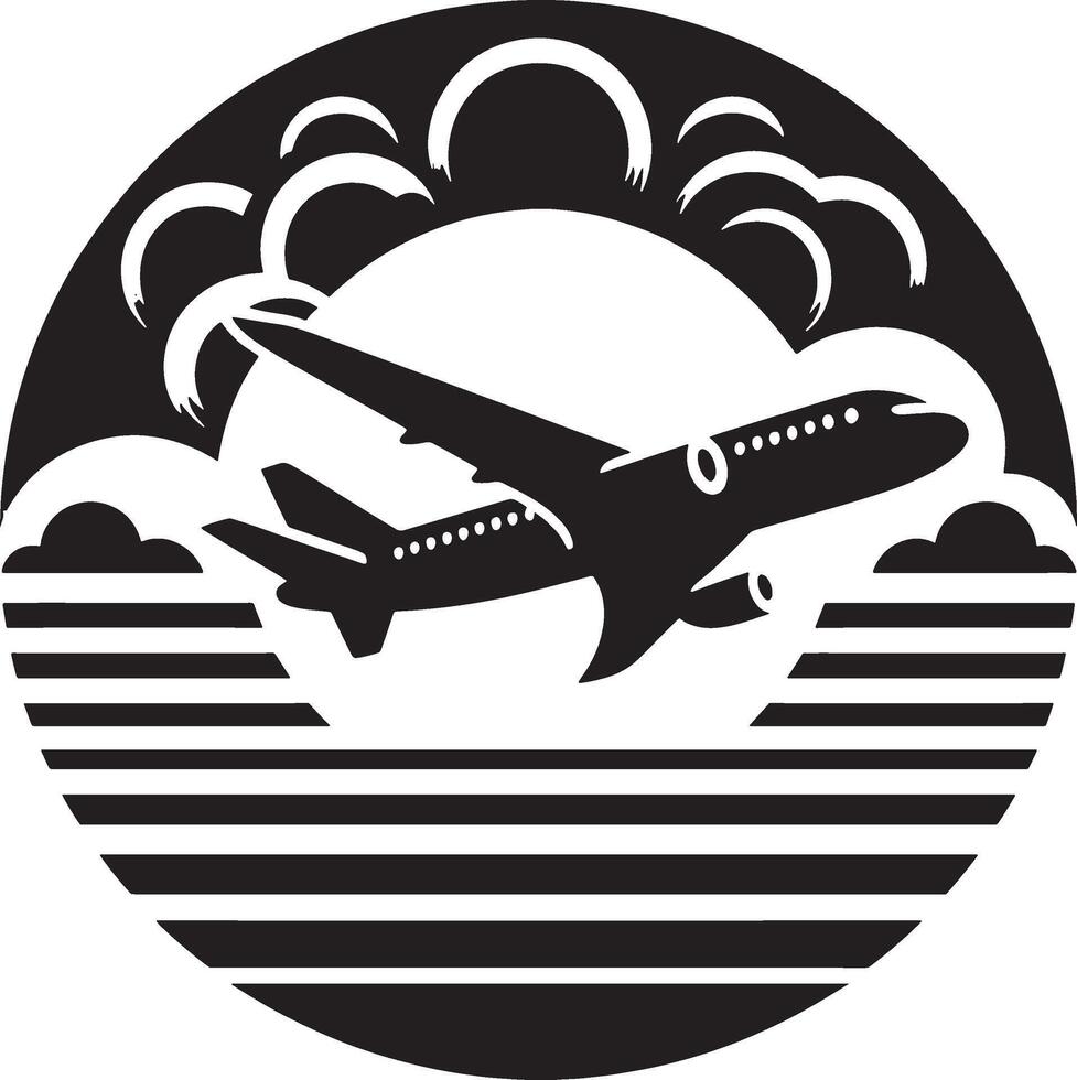 a black and white drawing of a plane icon in the sky vector