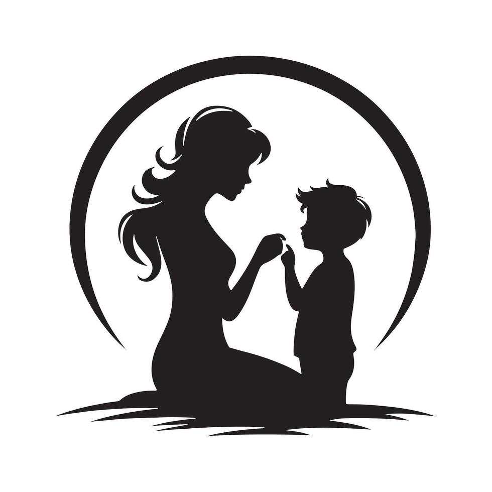 a silhouette of a woman and a child holding hands. vector