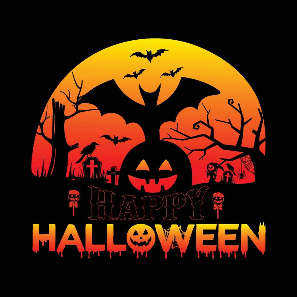 a Halloween pumpkin with a pumpkin on the top, happy halloween t shirt design. vector