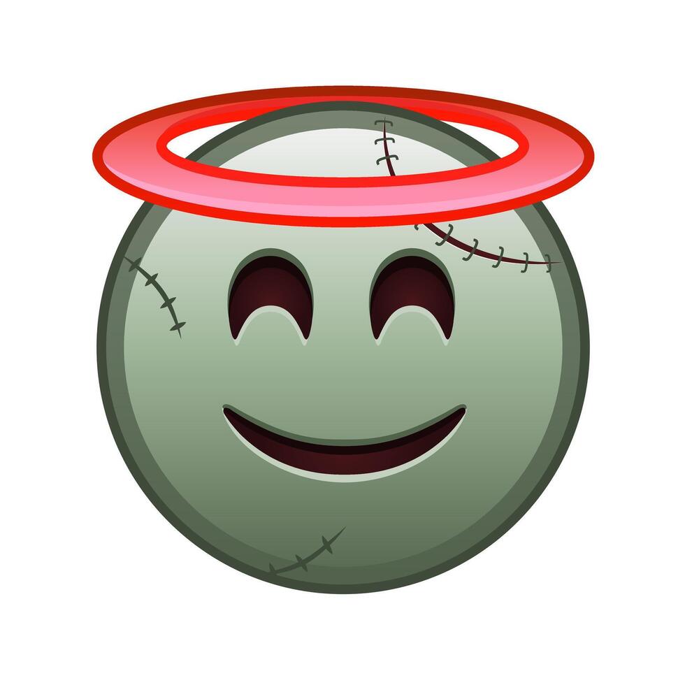 Smiling face with halo above head Large size of zombie halloween emoji vector