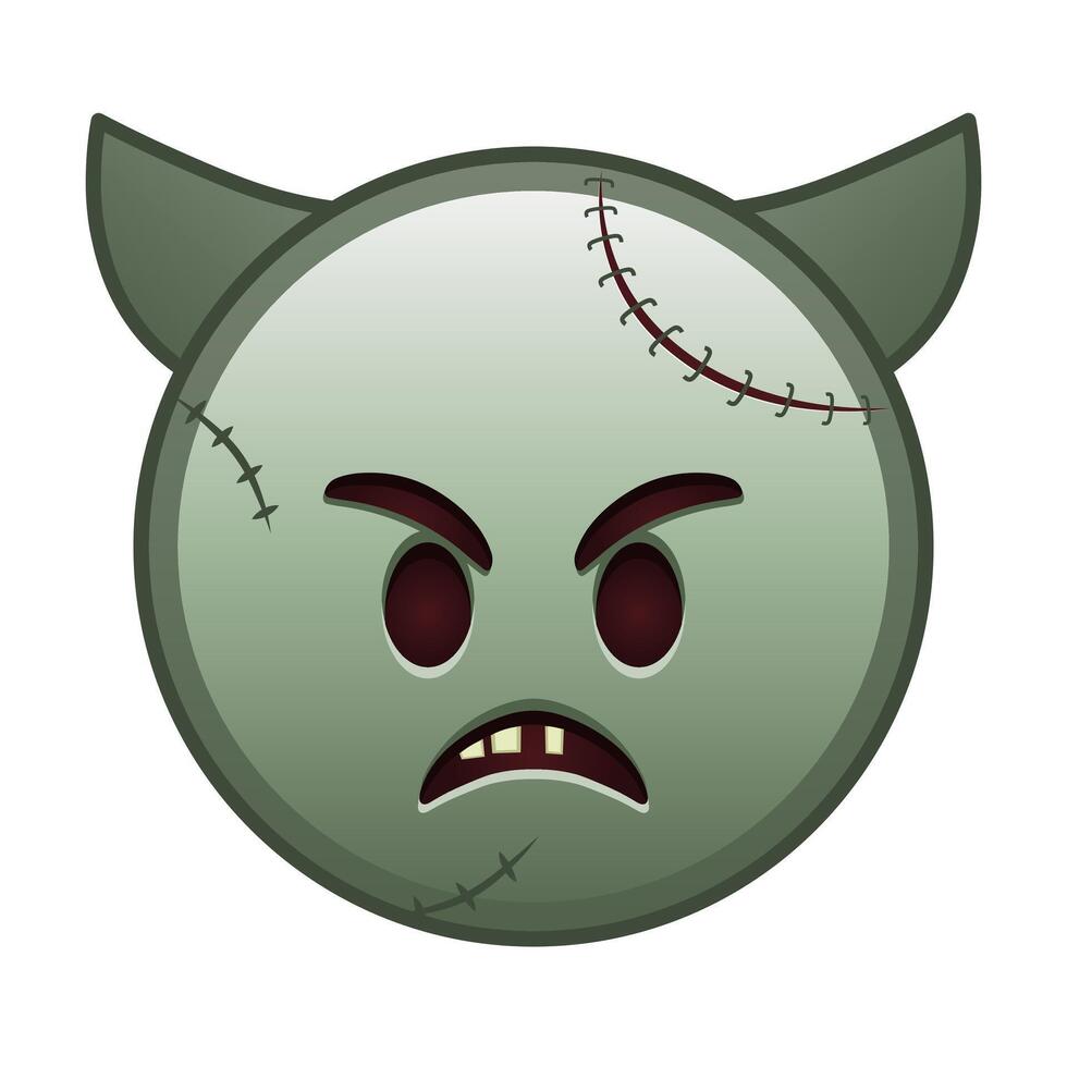 Angry face with horns Large size of zombie halloween emoji vector