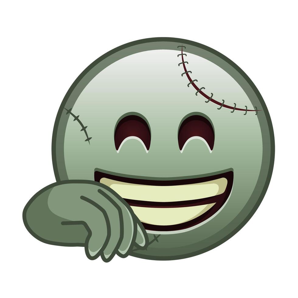 Smiling face with smiling eyes covering mouth with hand Large size of zombie halloween emoji vector