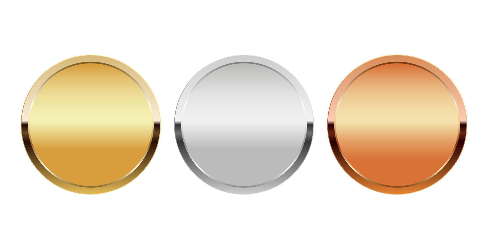 Golden silver and bronze award medal for sport and games vector