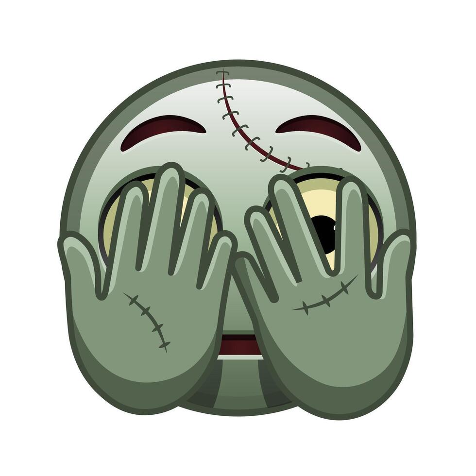 Frightened face covering with hands Large size of zombie halloween emoji vector