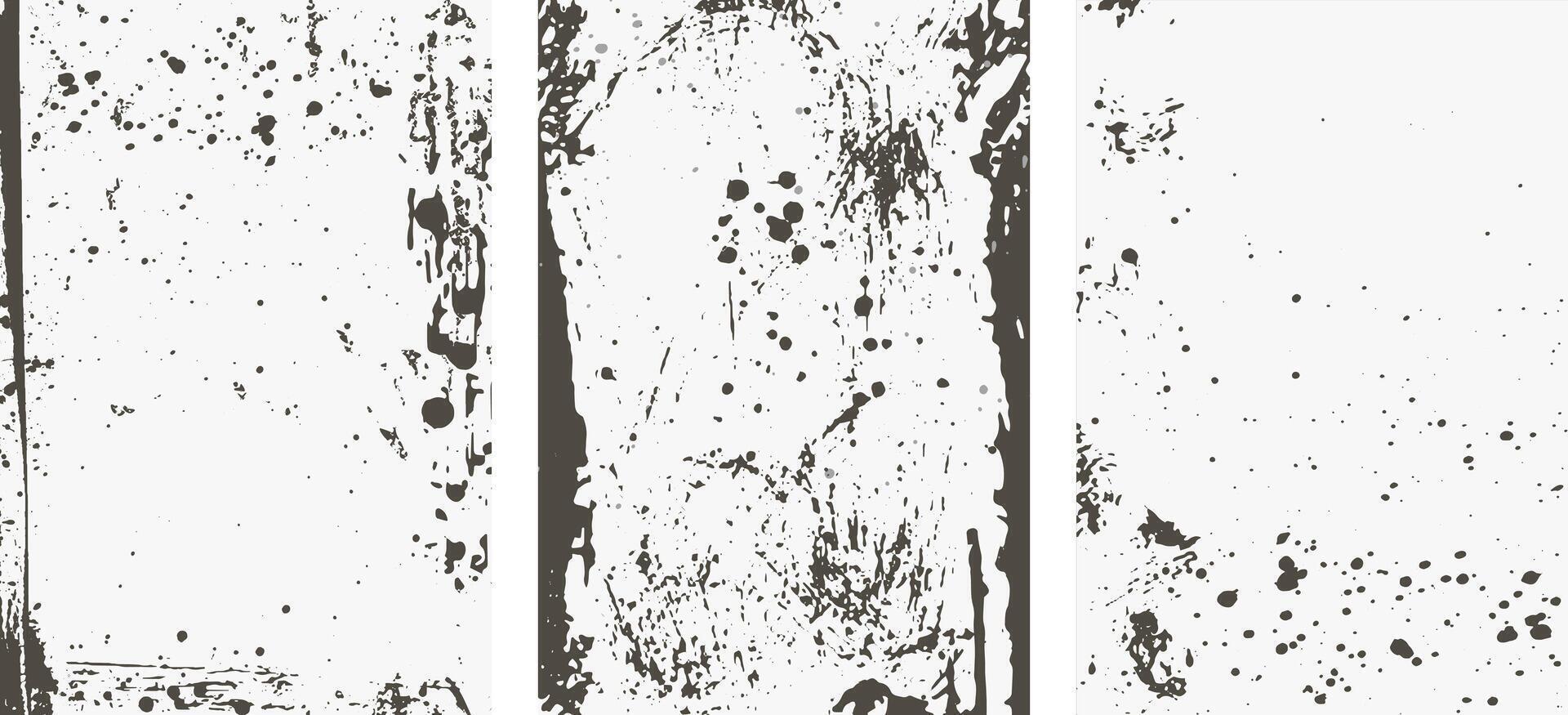 Set of abstract grunge textures featuring splatters and rough patterns, perfect for adding a distressed, vintage feel to designs. illustration vector