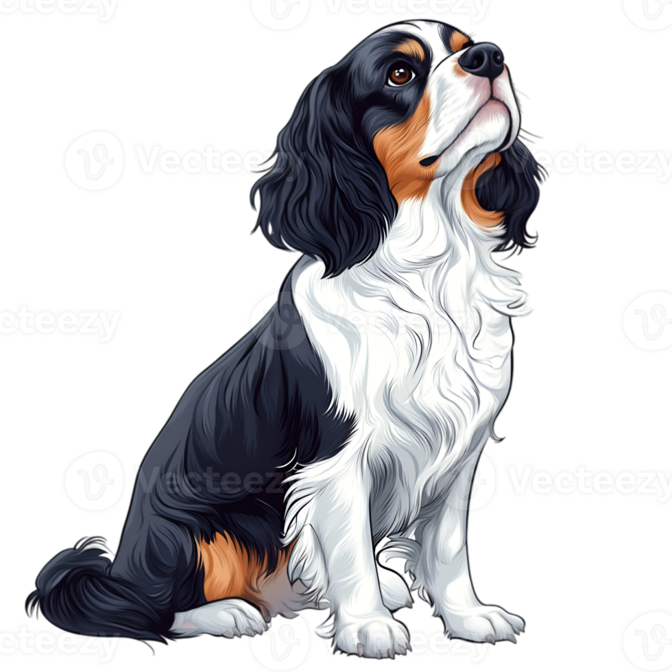 Cavalier King Charles Spaniel Full Body Drawing, Canine Illustration png
