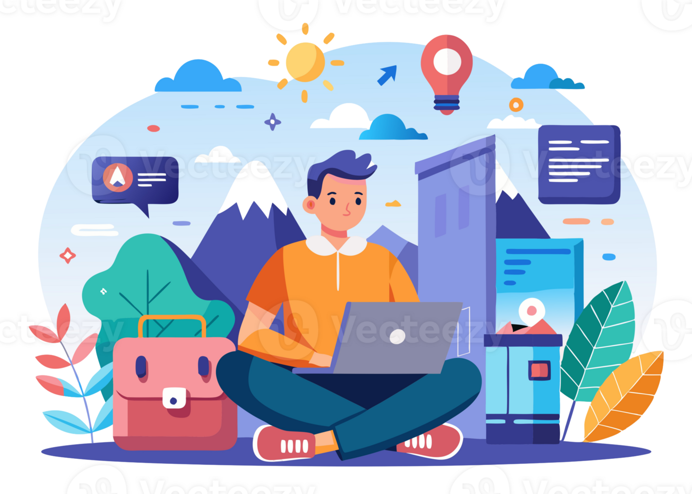 Digital Nomad Illustration, Simple Modern Design png