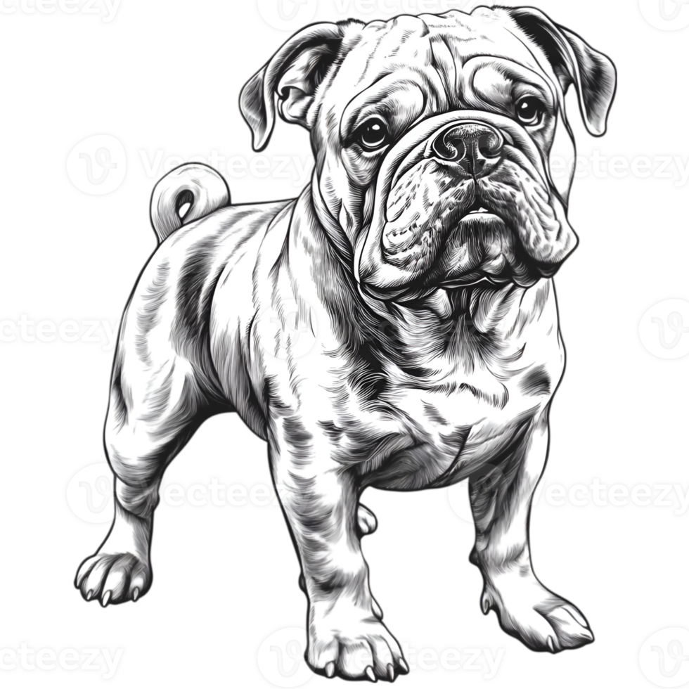 Bulldog Full Body Drawing, Canine Illustration png