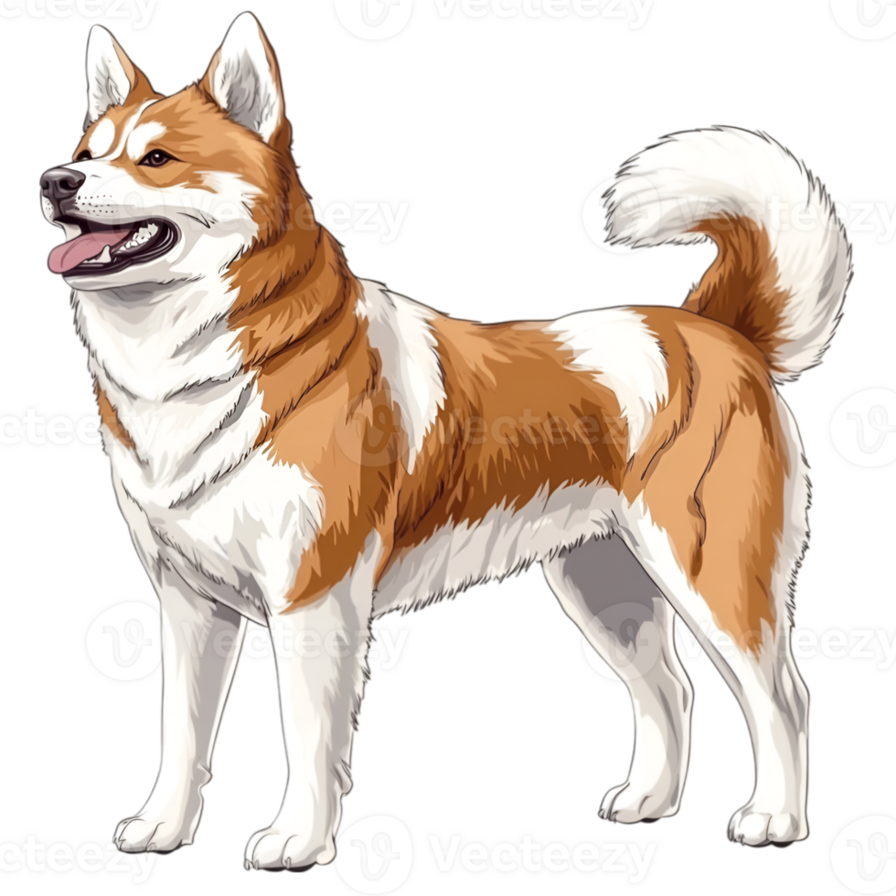 Akita Full Body Drawing, Canine Illustration png